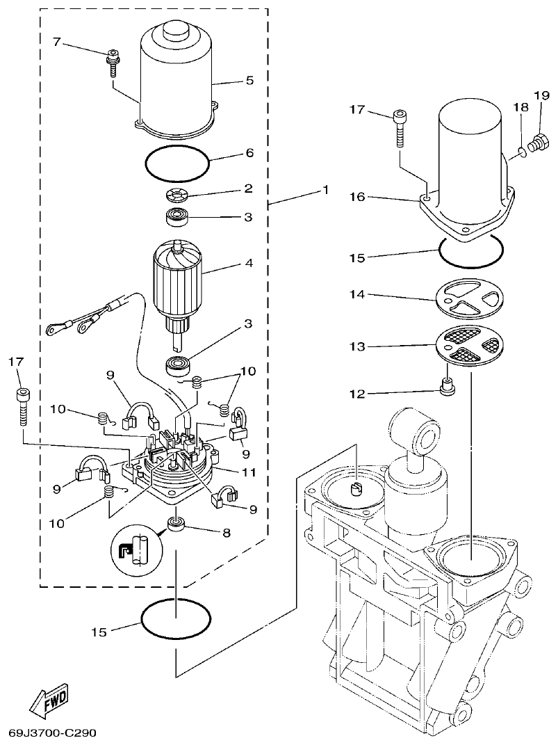 Yamaha F250HET, FL250HET POWER TRIM & TILT ASSY 2 parts diagram